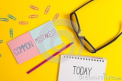 Text sign showing Common Mistakes Question. Conceptual photo repeat act or judgement misguided making something wrong Square blank Stock Photo