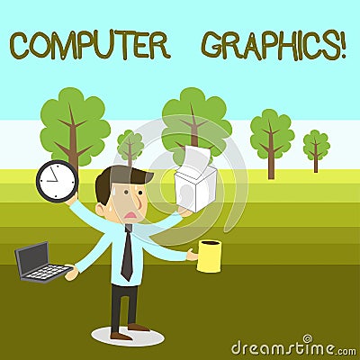 Text sign showing Computer Graphics. Conceptual photo visual representations of data displayed on a monitor Stressed Out Stock Photo