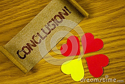 Text sign showing Conclusion Motivational Call. Conceptual photo Ending a story with inspirational quotes written on Folded Cardbo Stock Photo