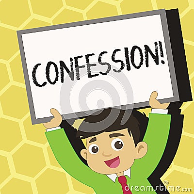 Text sign showing Confession. Conceptual photo Admission Revelation Disclosure Divulgence Utterance Assertion Young Stock Photo