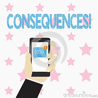 Text sign showing Consequences. Conceptual photo Result Outcome Output Upshot Difficulty Ramification Conclusion Human Stock Photo