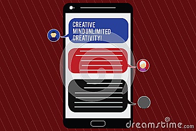 Text sign showing Creative Mind Unlimited Creativity. Conceptual photo Full of original ideas brilliant brain Mobile Stock Photo