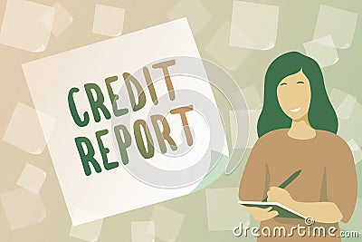 Text sign showing Credit Report. Concept meaning Borrowing Rap Sheet Bill and Dues Payment Score Debt History Typing New Stock Photo