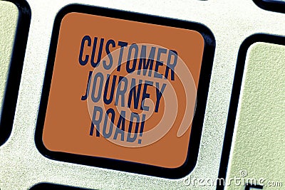 Text sign showing Customer Journey Road. Conceptual photo Customer experiences when interacting your brand Keyboard key Stock Photo