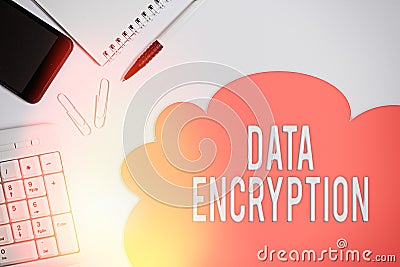 Text sign showing Data Encryption. Conceptual photo Symmetrickey algorithm for the encrypting electronic data Business concept Stock Photo