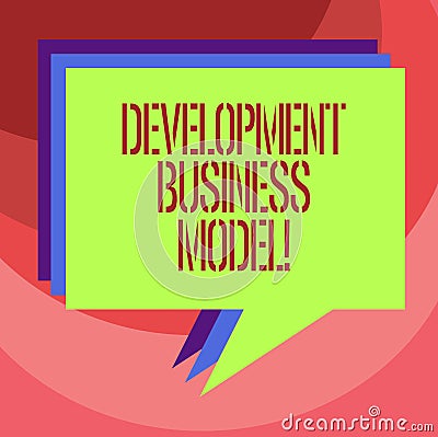 Text sign showing Development Business Model. Conceptual photo rationale of how an organization created Stack of Speech Bubble Stock Photo