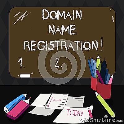 Text sign showing Domain Name Registration. Conceptual photo process of reserving a name on the Internet Mounted Blank Stock Photo