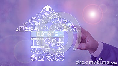 Text sign showing Donate. Conceptual photo give money or goods for good cause for example to charity or showing Stock Photo