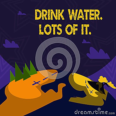 Text sign showing Drink Water Lots Of It. Conceptual photo drinking liquids to keep our body in great status. Stock Photo