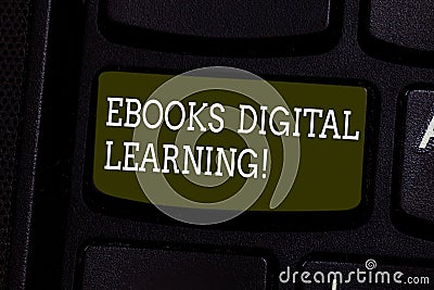 Text sign showing Ebooks Digital Learning. Conceptual photo book publication made available in digital form Keyboard key Stock Photo