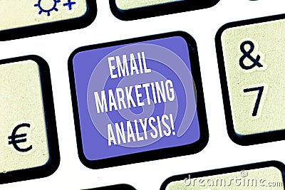 Text sign showing Email Marketing Analysis. Conceptual photo Examining the sending of messages to customer Keyboard key Intention Stock Photo