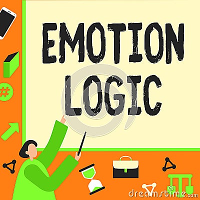 Hand writing sign Emotion Logic. Business overview Heart or Brain Soul or Intelligence Confusion Equal Balance Stock Photo