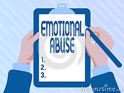 Text sign showing Emotional Abuse. Conceptual photo person subjecting or exposing another person to behavior Playing Stock Photo