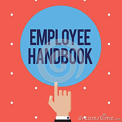 Text sign showing Employee Handbook. Conceptual photo Document that contains an operating procedures of company Stock Photo