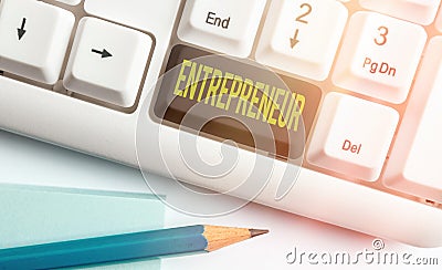 Text sign showing Entrepreneur. Conceptual photo one who organizes and assumes the risks of a business Different colored Stock Photo