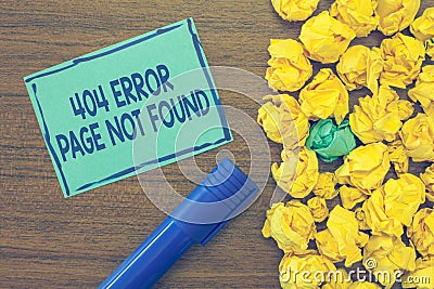 Text sign showing 404 Error Page Not Found. Conceptual photo Webpage on Server has been Removed or Moved Stock Photo