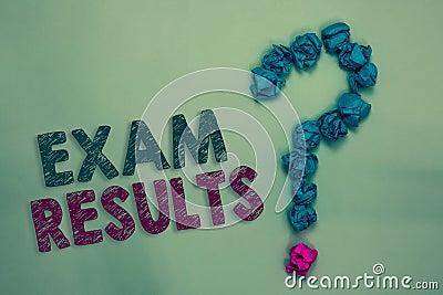 Text sign showing Exam Results. Conceptual photo An outcome of a formal test that shows knowledge or ability Crumpled papers formi Stock Photo