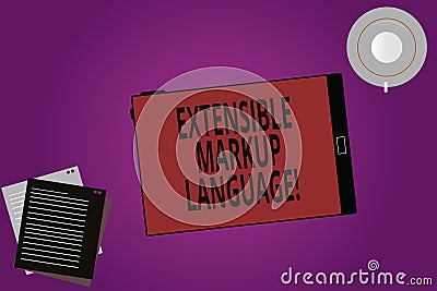 Text sign showing Extensible Markup Language. Conceptual photo computer language that use tag to define element Tablet Stock Photo