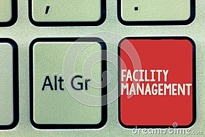 Text sign showing Facility Management. Conceptual photo Multiple Function Discipline Environmental Maintenance Stock Photo