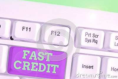 Text sign showing Fast Credit. Conceptual photo Apply for a fast demonstratingal loan that lets you skip the hassles Stock Photo