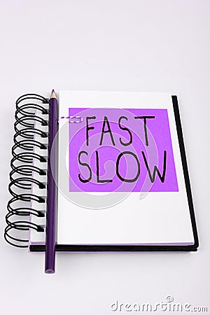 Text sign showing Fast Slow. Business approach moving or proceeding with more or less than usual velocity Stock Photo