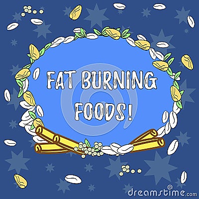 Text sign showing Fat Burning Foods. Conceptual photo Certain types of food burn calories as you chew them Wreath Made Stock Photo