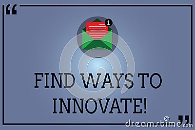 Text sign showing Find Ways To Innovate. Conceptual photo Have a creative mind full of ideas inspiration Open Envelope Stock Photo