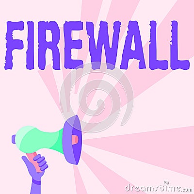 Text sign showing Firewall. Business idea protect network or system from unauthorized access with firewall Illustration Stock Photo