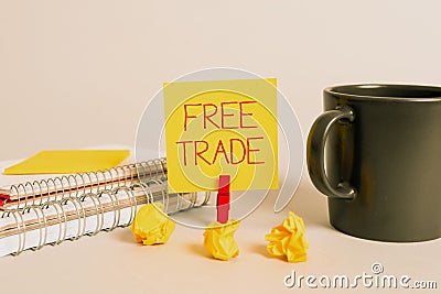 Text sign showing Free Trade. Word for The ability to buy and sell on your own terms and means Pinned Memo With Stock Photo