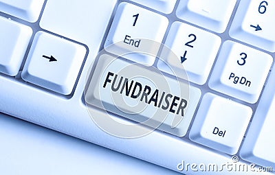 Text sign showing Fundraiser. Conceptual photo demonstrating whose job or task is seek financial support for charity Stock Photo