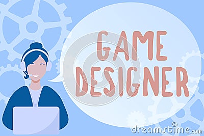Text sign showing Game Designer. Business showcase Campaigner Pixel Scripting Programmers Consoles 3D Graphics Lady Call Stock Photo