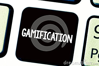 Text sign showing Gamification. Conceptual photo Application of typical elements of game playing to other areas Stock Photo