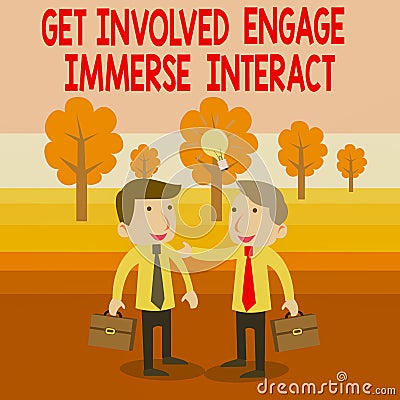 Text sign showing Get Involved Engage Immerse Interact. Conceptual photo Join Connect Participate in the project Two Stock Photo