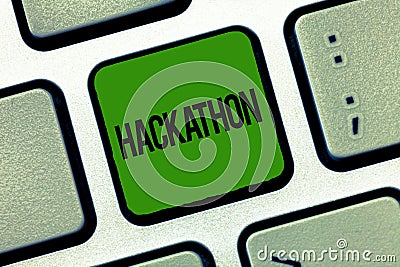 Text sign showing Hackathon. Conceptual photo event where large number of showing engage in programming Stock Photo