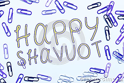 Text sign showing Happy Shavuot. Conceptual photo Jewish holiday commemorating of the revelation of the Ten Commandments Stock Photo