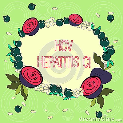 Text sign showing Hcv Hepatitis C. Conceptual photo Liver disease caused by a virus severe chronic illness Floral Wreath Stock Photo