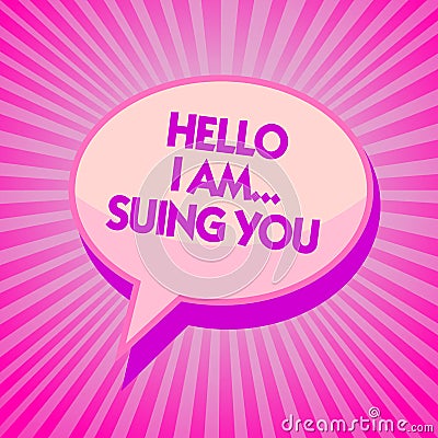 Text sign showing Hello I Am... Suing You. Conceptual photo create a case to accuse someone from his actions Purple Stock Photo