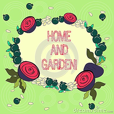 Text sign showing Home And Garden. Conceptual photo Gardening and house activities hobbies agriculture Floral Wreath Stock Photo