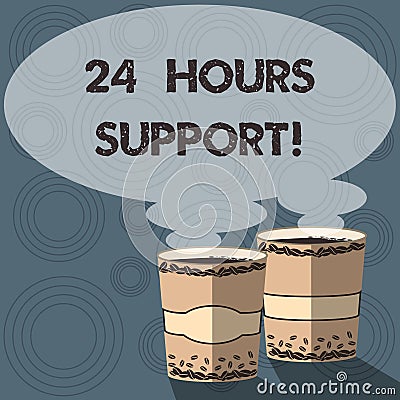 Text sign showing 24 Hours Support. Conceptual photo services require running without disruption and downtime Two To Go Stock Photo