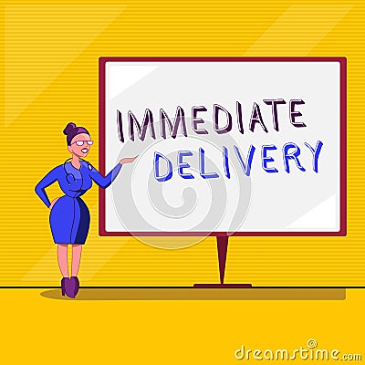 Text sign showing Immediate Delivery. Conceptual photo Send it Now Custom Procedure to dispose Promptly Stock Photo