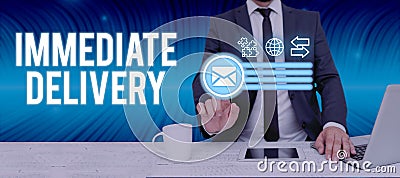 Handwriting text Immediate DeliverySend it Now Custom Procedure to dispose Promptly. Business concept Send it Now Custom Stock Photo