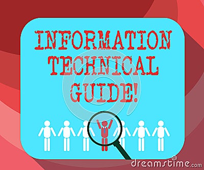 Text sign showing Information Technical Guide. Conceptual photo Document containing instructions of operation Magnifying Glass Stock Photo