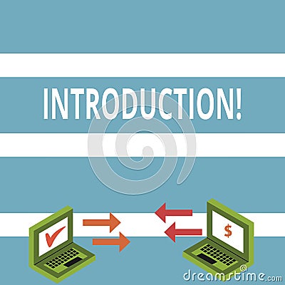 Text sign showing Introduction. Conceptual photo First part of a document Formal presentation to an audience Exchange Stock Photo