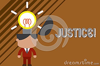 Text sign showing Justice. Conceptual photo impartial adjustment of conflicting claims or assignments Standing Stock Photo