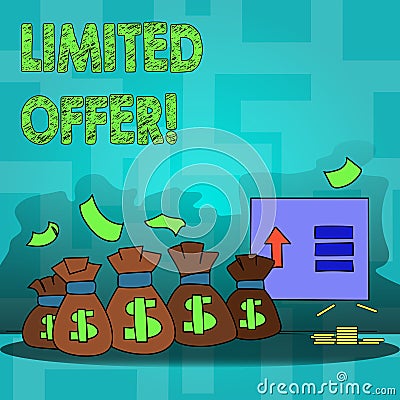 Text sign showing Limited Offer. Conceptual photo Short time special clearance Price Reduction. Stock Photo