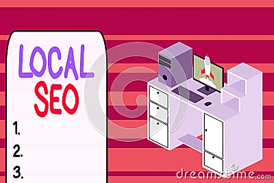 Text sign showing Local Seo. Conceptual photo optimize your website to rank better for a local audience Working desktop Stock Photo