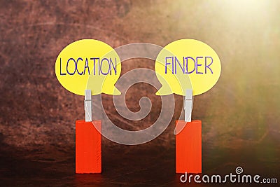 Text sign showing Location Finder. Business overview A service featured to find the address of a selected place Stock Photo