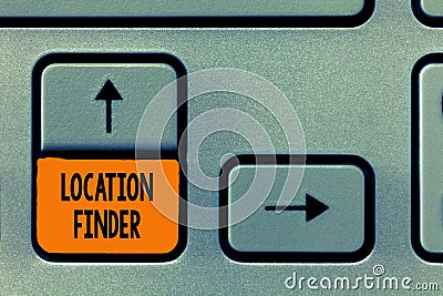 Text sign showing Location Finder. Conceptual photo A service featured to find the address of a selected place Stock Photo