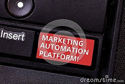 Text sign showing Marketing Automation Platform. Conceptual photo automate repetitive task related to marketing Keyboard Stock Photo