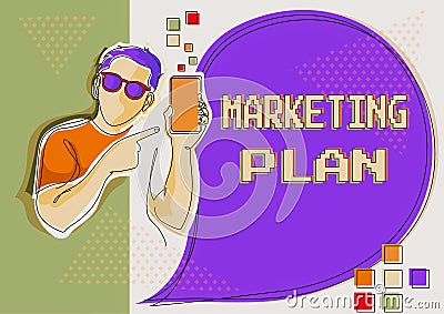 Conceptual display Marketing Plan. Word Written on overall business strategy formed which they will implement Line Stock Photo